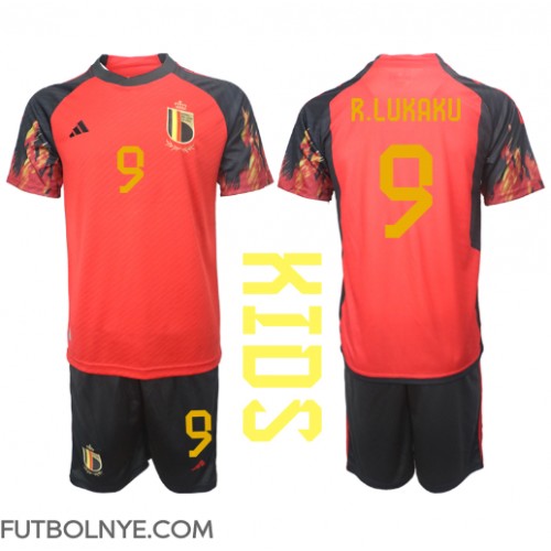 Camiseta Bélgica Romelu Lukaku #9 Primera Equipación para niños Mundial 2022 manga corta (+ pantalones cortos)